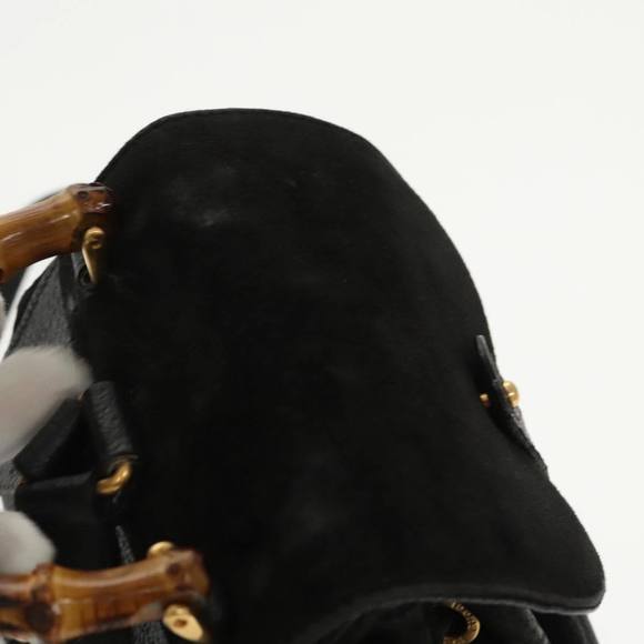 GUCCI Bamboo Backpack Suede Black Gold 003 1705 0030 Auth ep6590 - Picture 6 of 16